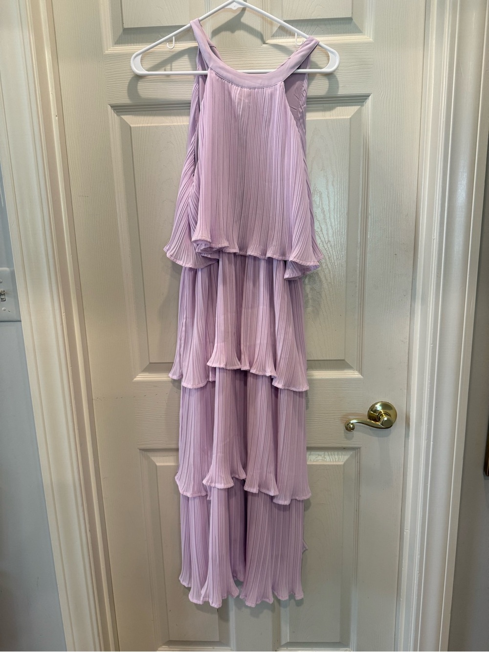 Women's Lavender Halter Pleated Tiered Midi Dress